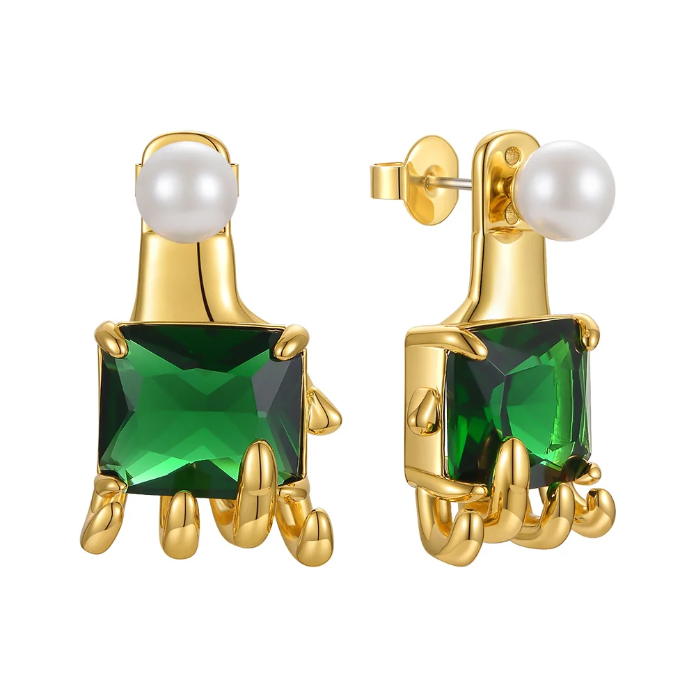 Green Stone Stud Earrings - Image 6