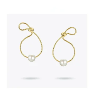 Metal Bag Shape Pearl Drop Earrings