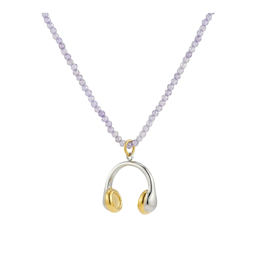 Purple Beads Earphone Necklace