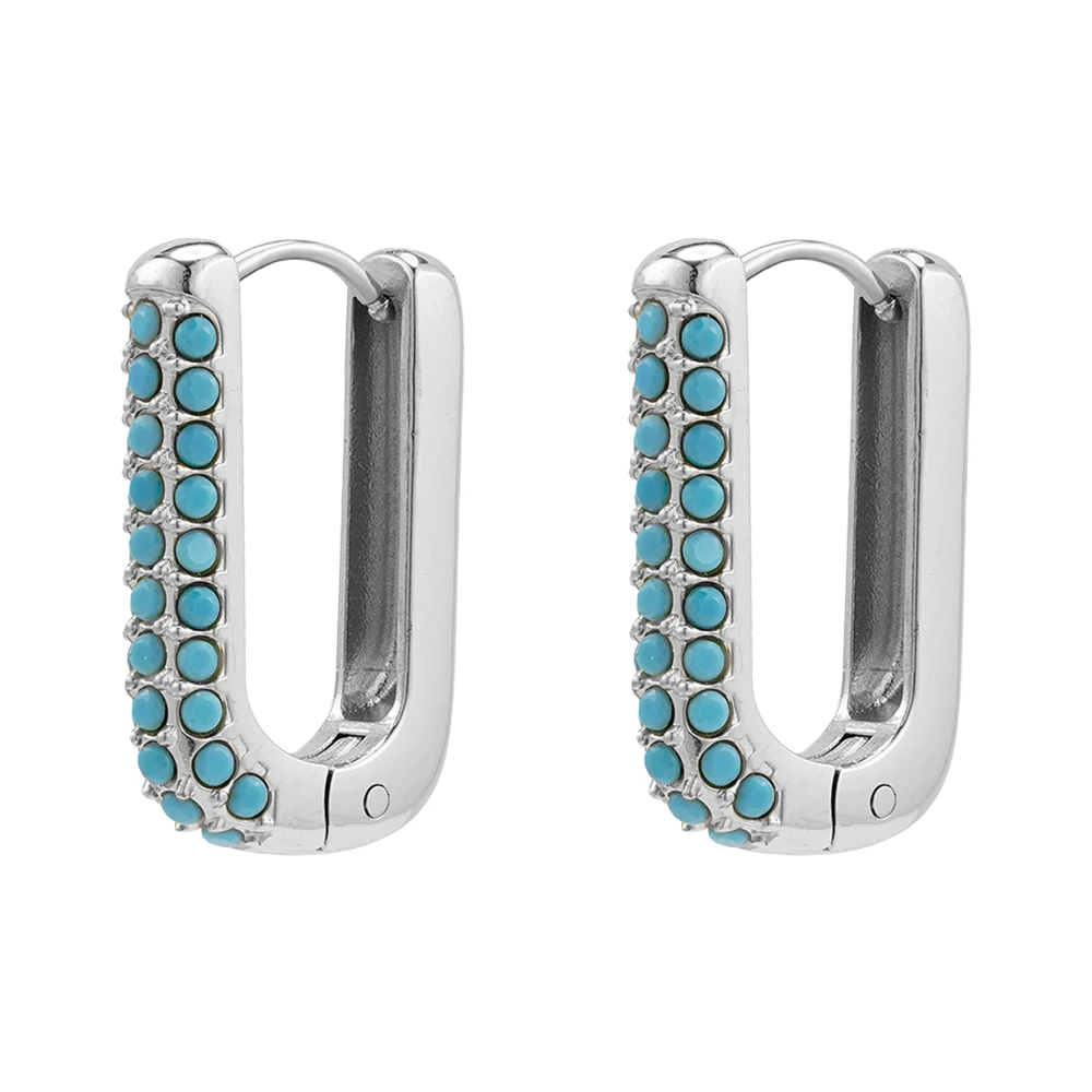 U Shape Blue Turquoise Stud Earrings - Image 5