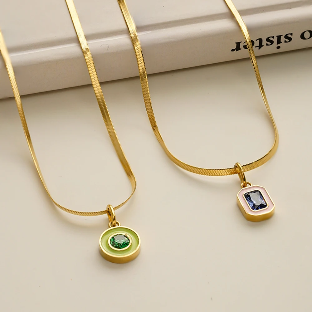 Slice Oil Dripping Zircon Necklace - Image 4