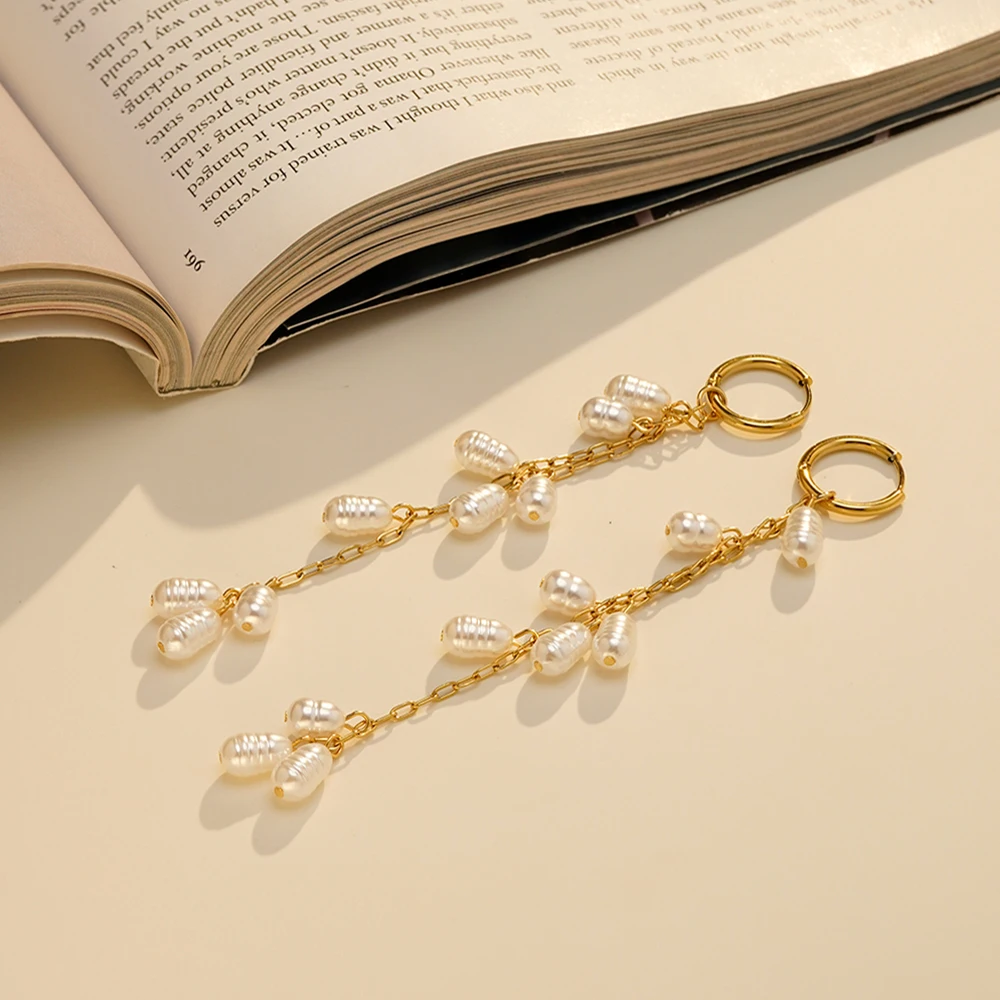 Imitation Pearl Long Stud Earrings - Image 5