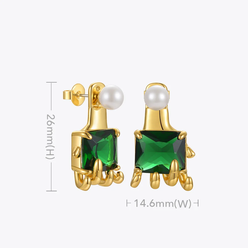 Green Stone Stud Earrings - Image 4