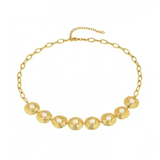 Retro Disc Pearl Necklace