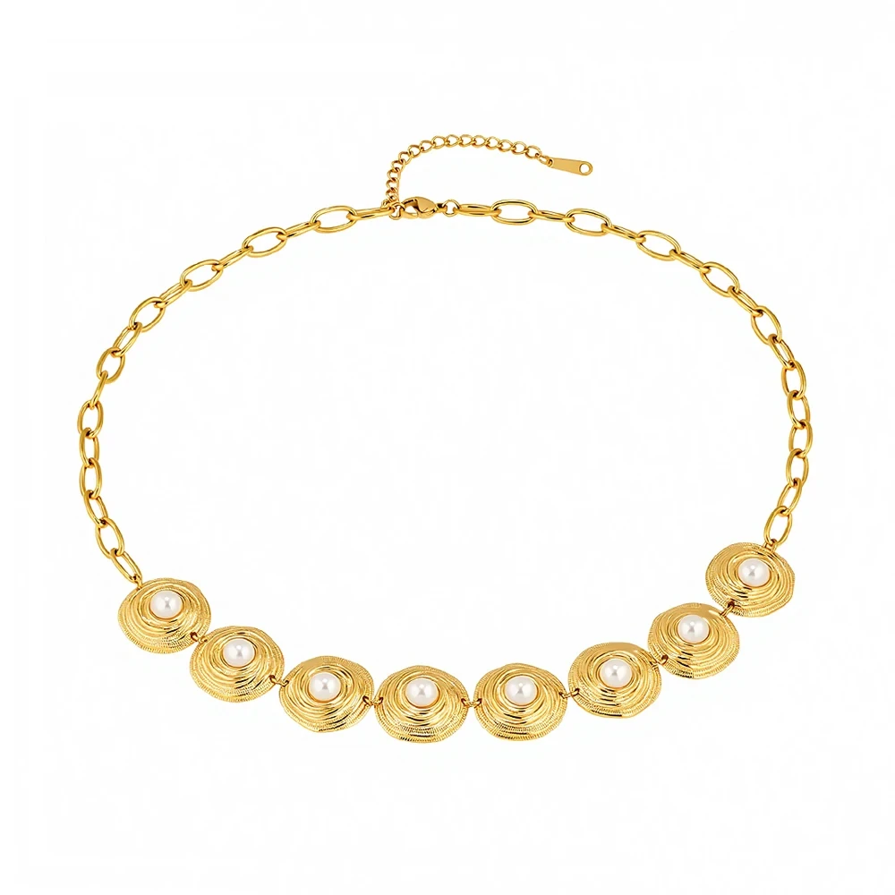 Retro Disc Pearl Necklace - Image 6
