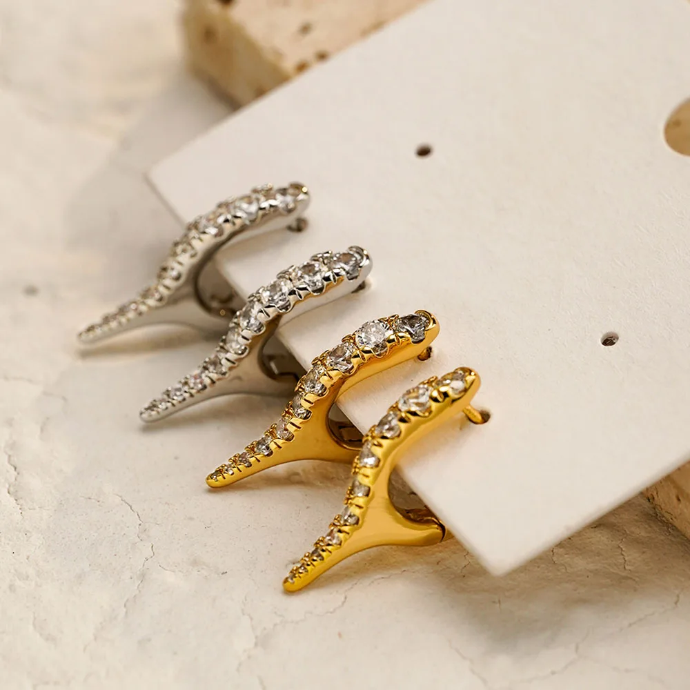 Geometry U Shape Zircon Stud Earrings - Image 4
