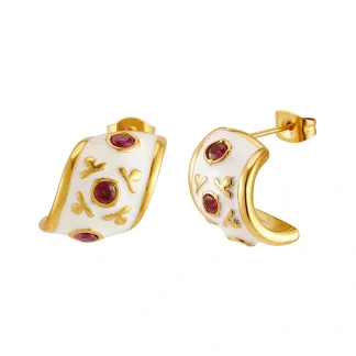 Oil Dripping Red Stone Stud Earrings