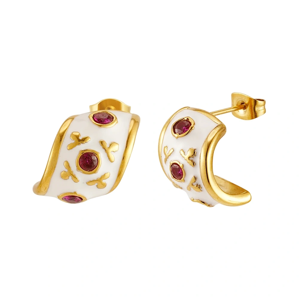 Oil Dripping Red Stone Stud Earrings