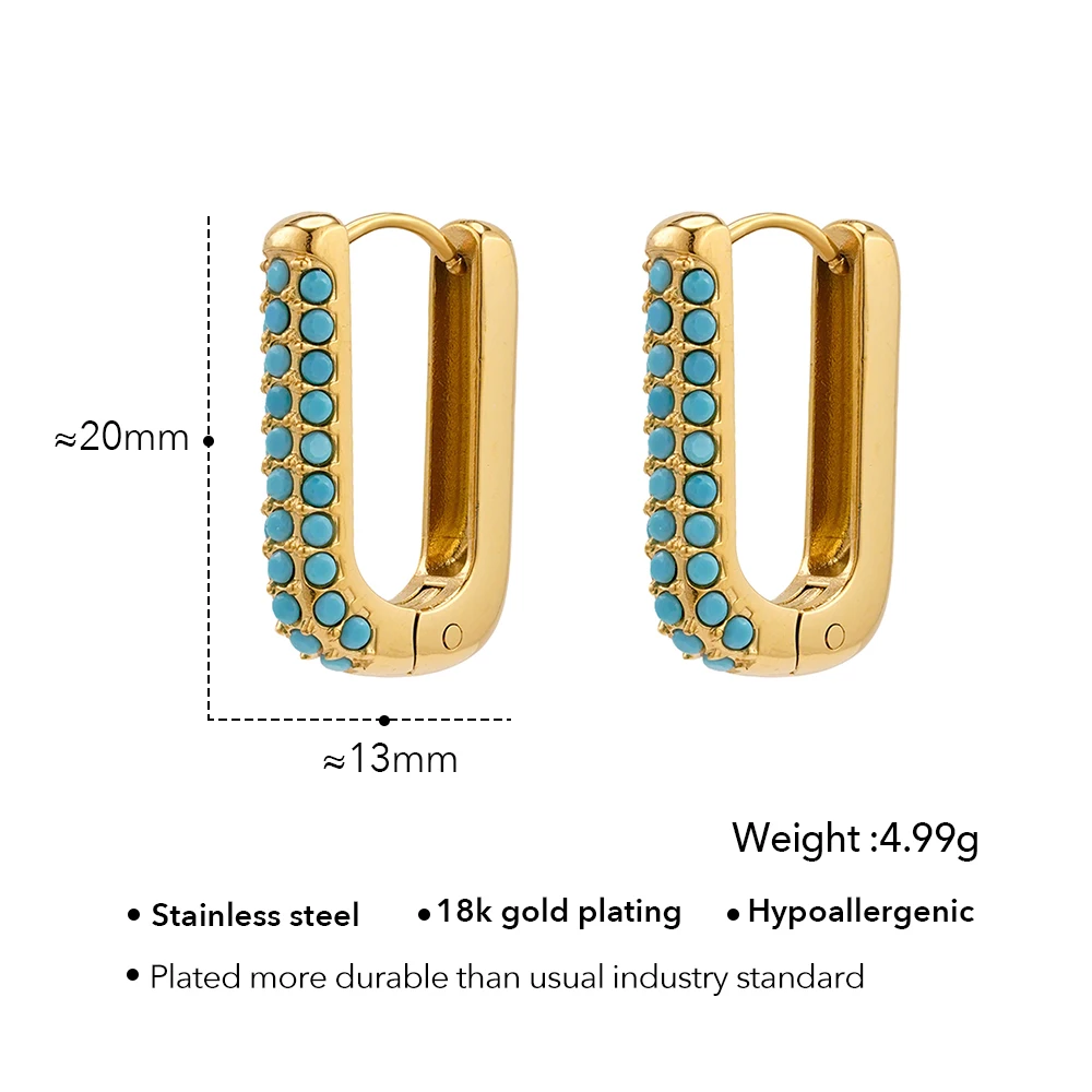 U Shape Blue Turquoise Stud Earrings - Image 7