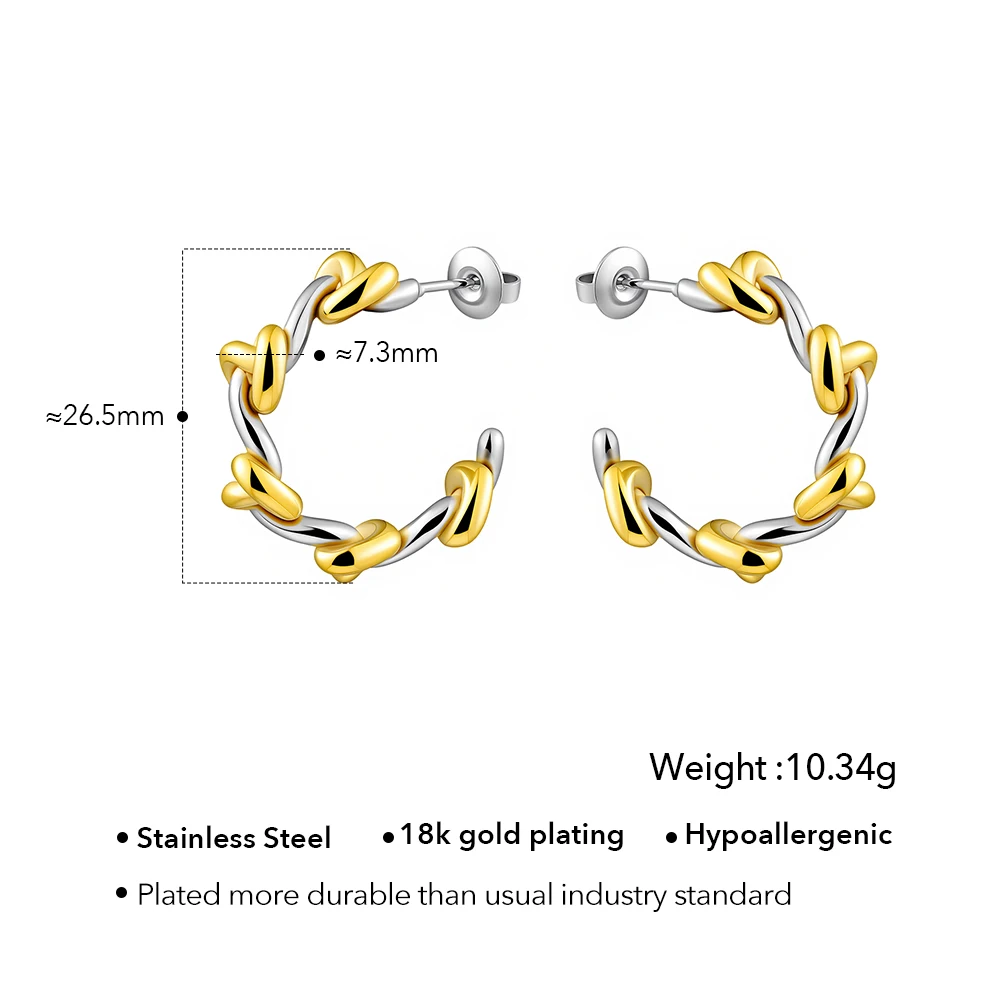 Knot Two Tone Hoop Earrings - Image 8