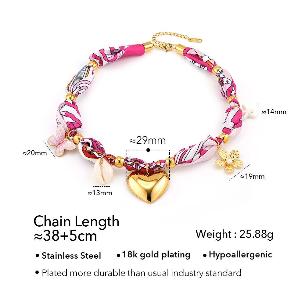 Silk Scarf Flower Shell Necklace - Image 7