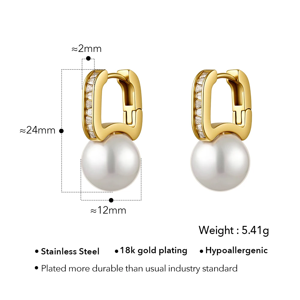 U-Shape Pearl CZ Hoop Earrings - Image 7