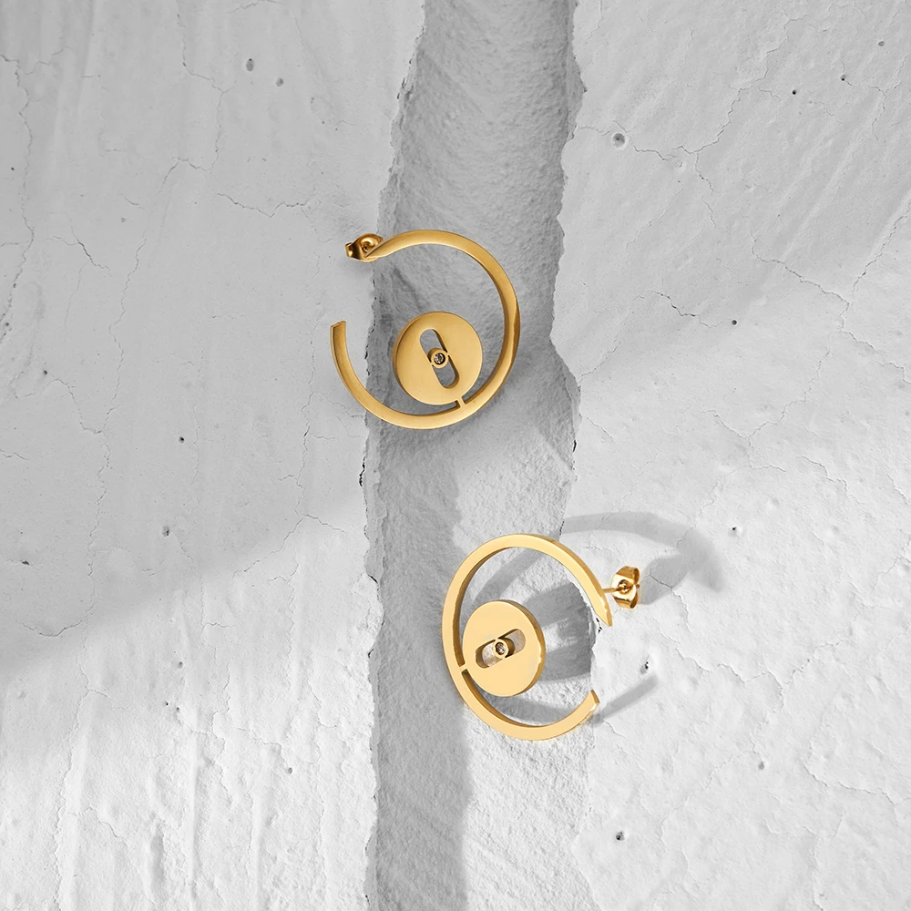 Cutout Zircon Hoop Earrings - Image 4