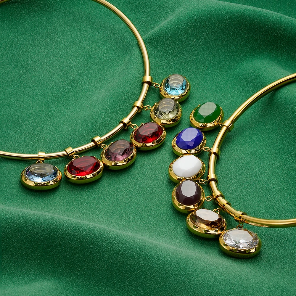 Oval Crystal Colorful Birthstone Necklace - Image 3