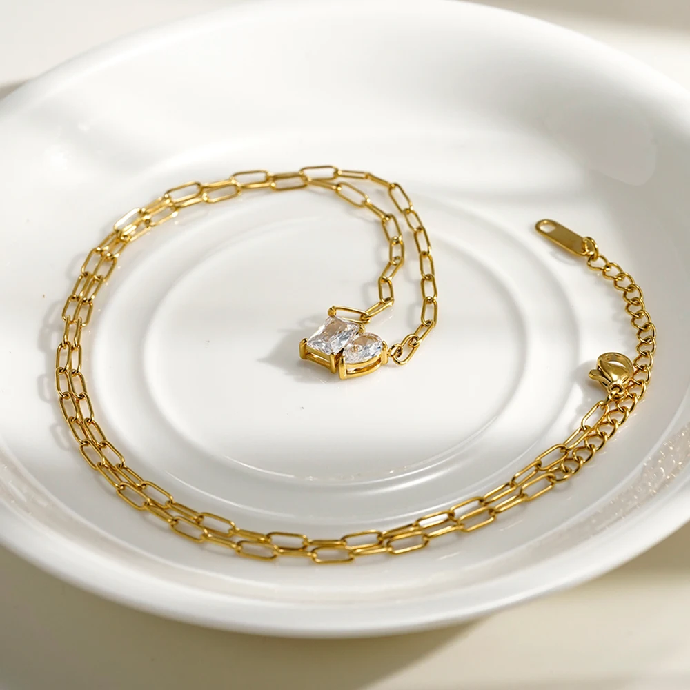 Square Rain Drop Zircon Necklace - Image 4