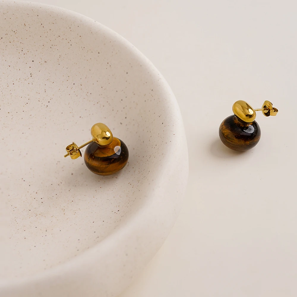 Vintage Tigers Eye Stud Earrings - Image 2