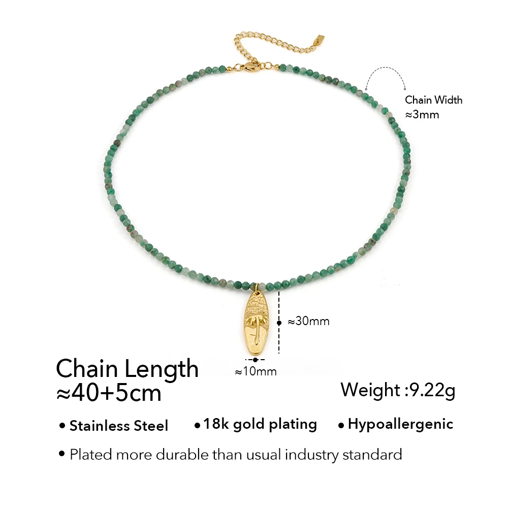 Green Beads Plant Slices Necklace - Image 8