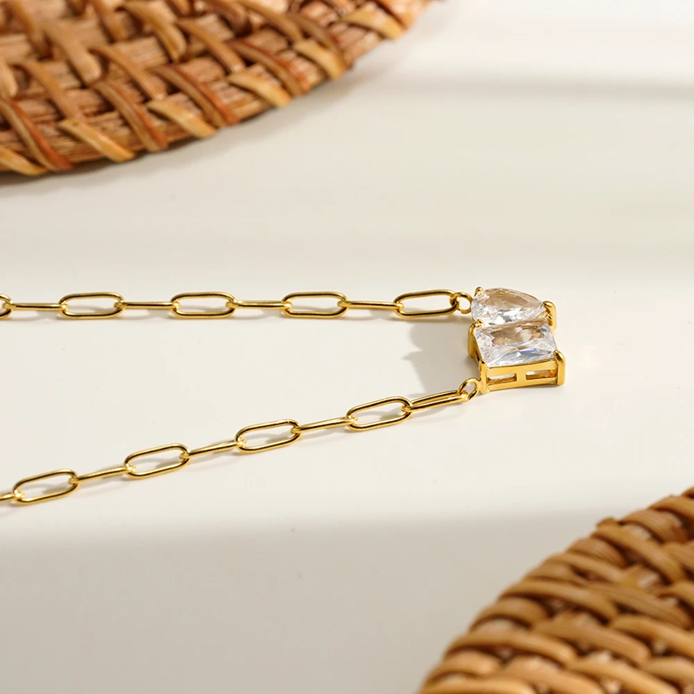 Square Rain Drop Zircon Necklace - Image 3