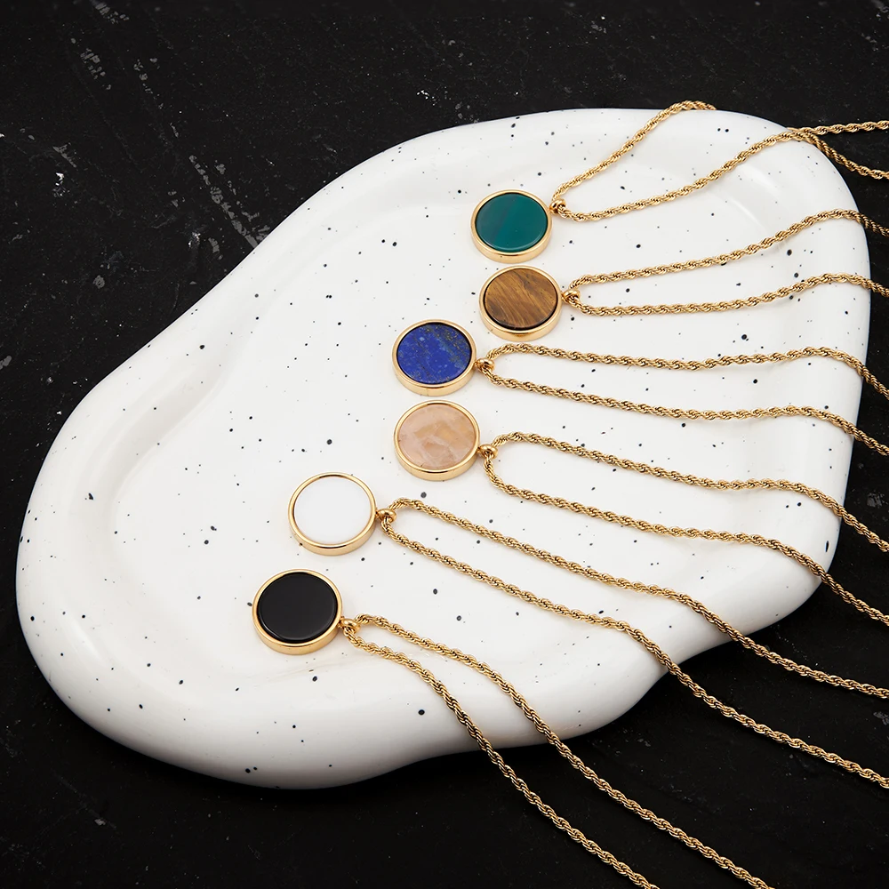 Stone Disk Pendant Necklace - Image 2