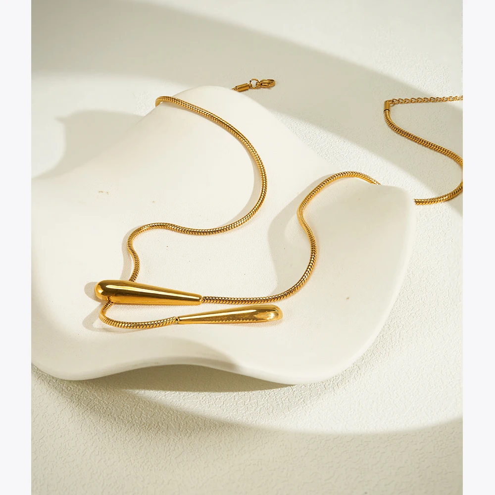 Rain Drop Snake Chain Pendant Necklace - Image 2