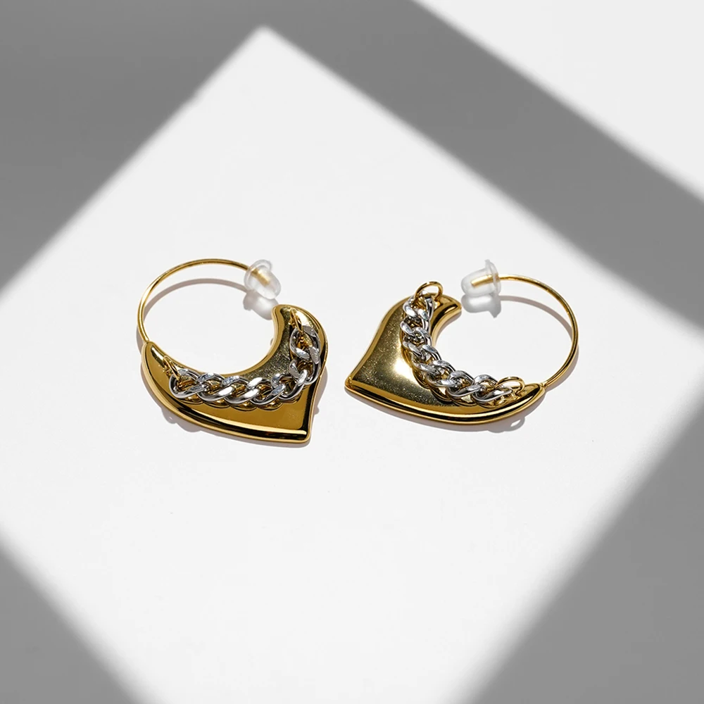 Two Tone Heart Stud Earrings - Image 2
