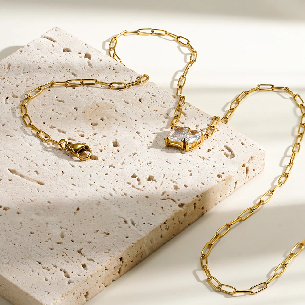 Square Rain Drop Zircon Necklace - Image 2