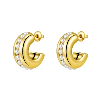 Curved C Shape Pearl Stud Earrings