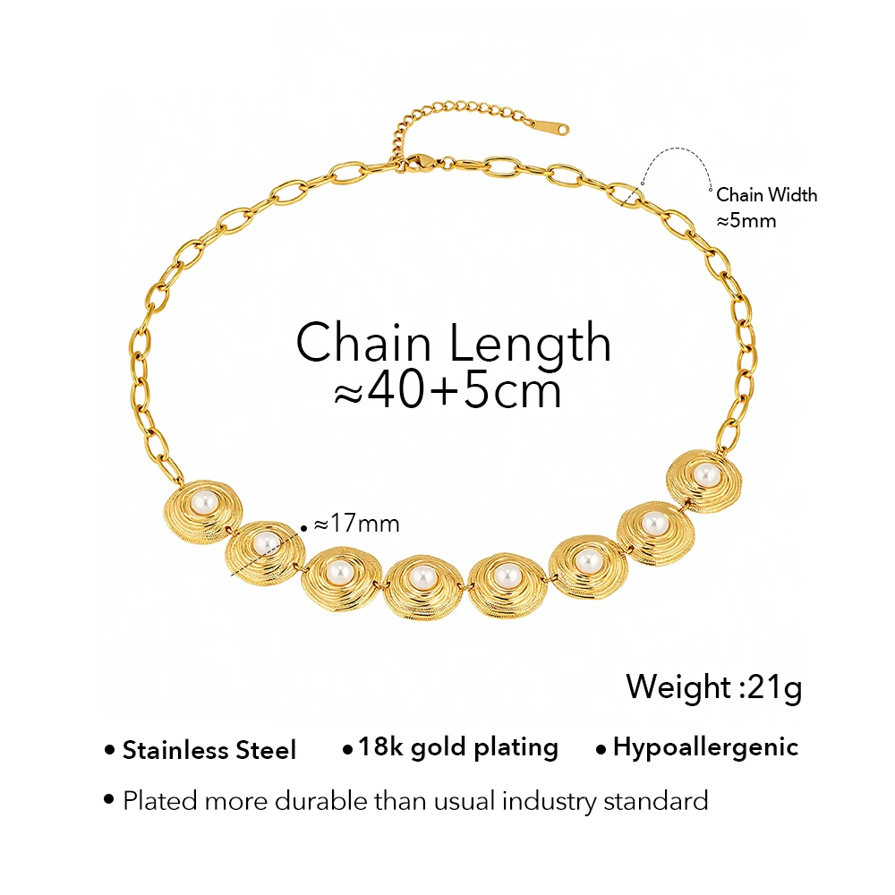 Retro Disc Pearl Necklace - Image 8