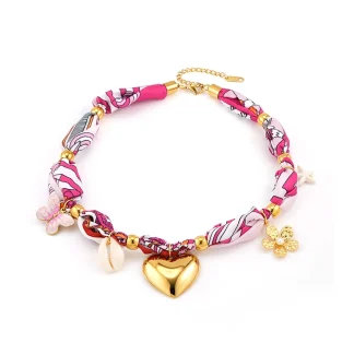 Silk Scarf Flower Shell Necklace