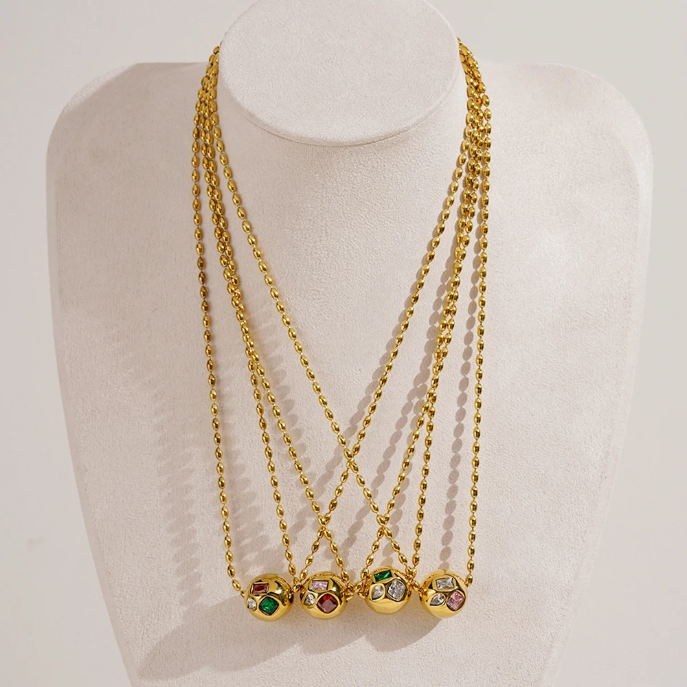 Irregular Zircon Round Ball Necklace - Image 4