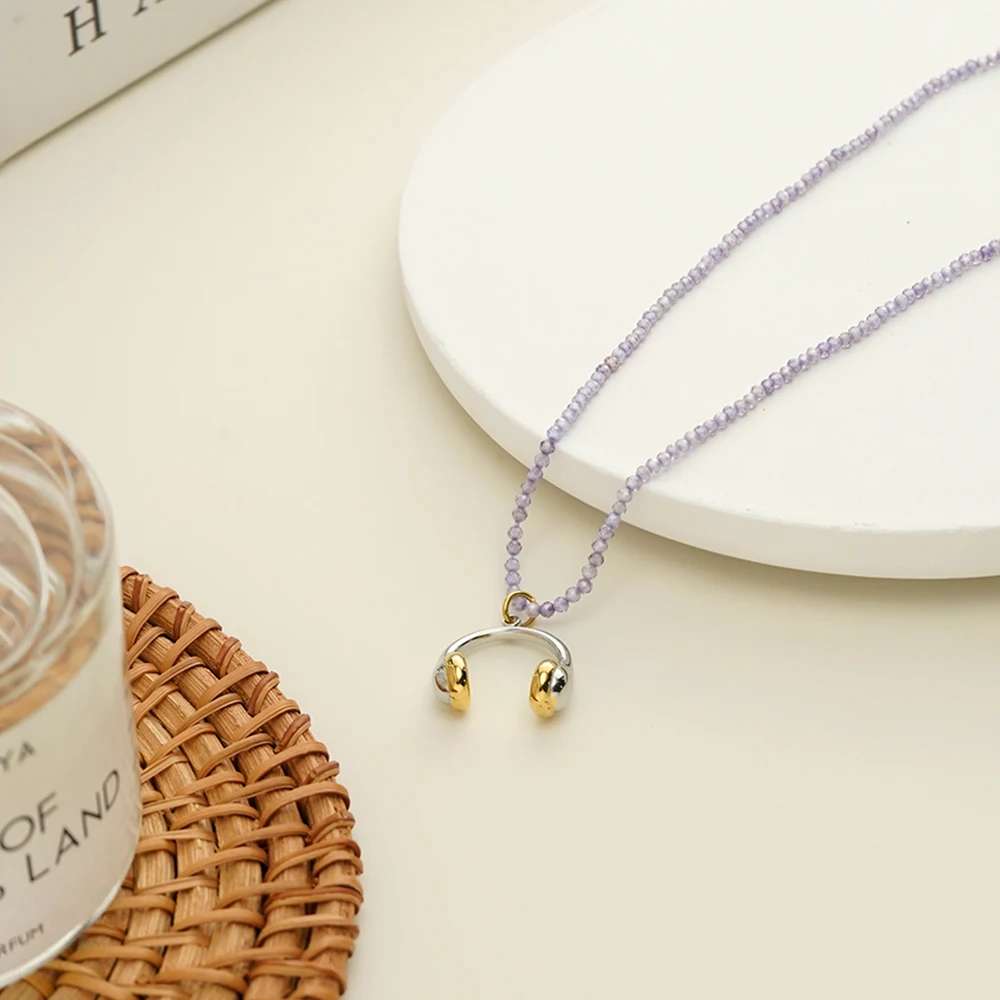 Purple Beads Earphone Necklace - Image 4