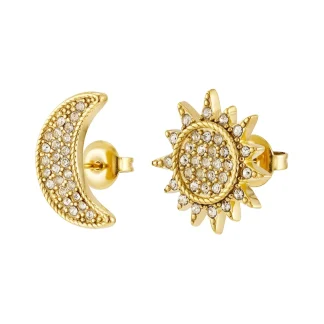 Sun Moon Zircon Stud Earrings