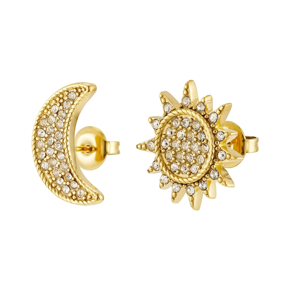 Sun Moon Zircon Stud Earrings