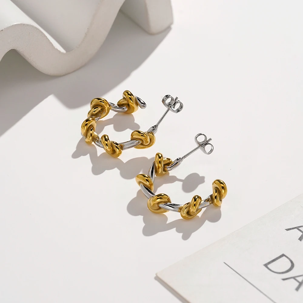 Knot Two Tone Hoop Earrings - Image 2
