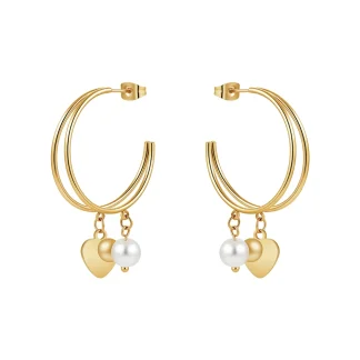 Geometry Line Pearl Heart Hoop Earrings