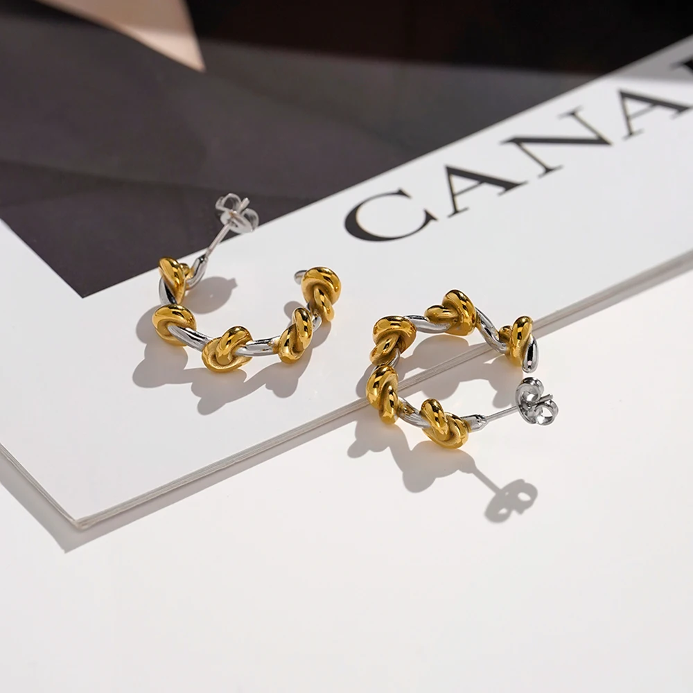 Knot Two Tone Hoop Earrings - Image 3