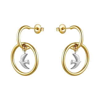 Two Tone Dove Design Drop Earrings