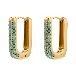 U Shape Blue Turquoise Stud Earrings