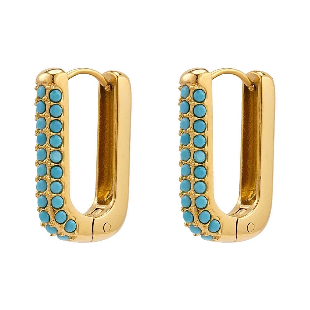 U Shape Blue Turquoise Stud Earrings