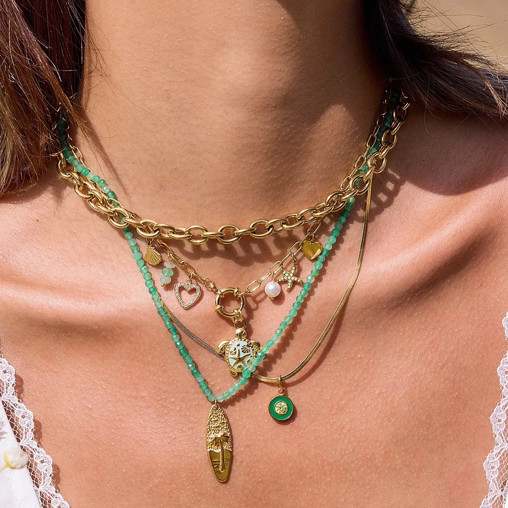 Green Beads Plant Slices Necklace - Image 4
