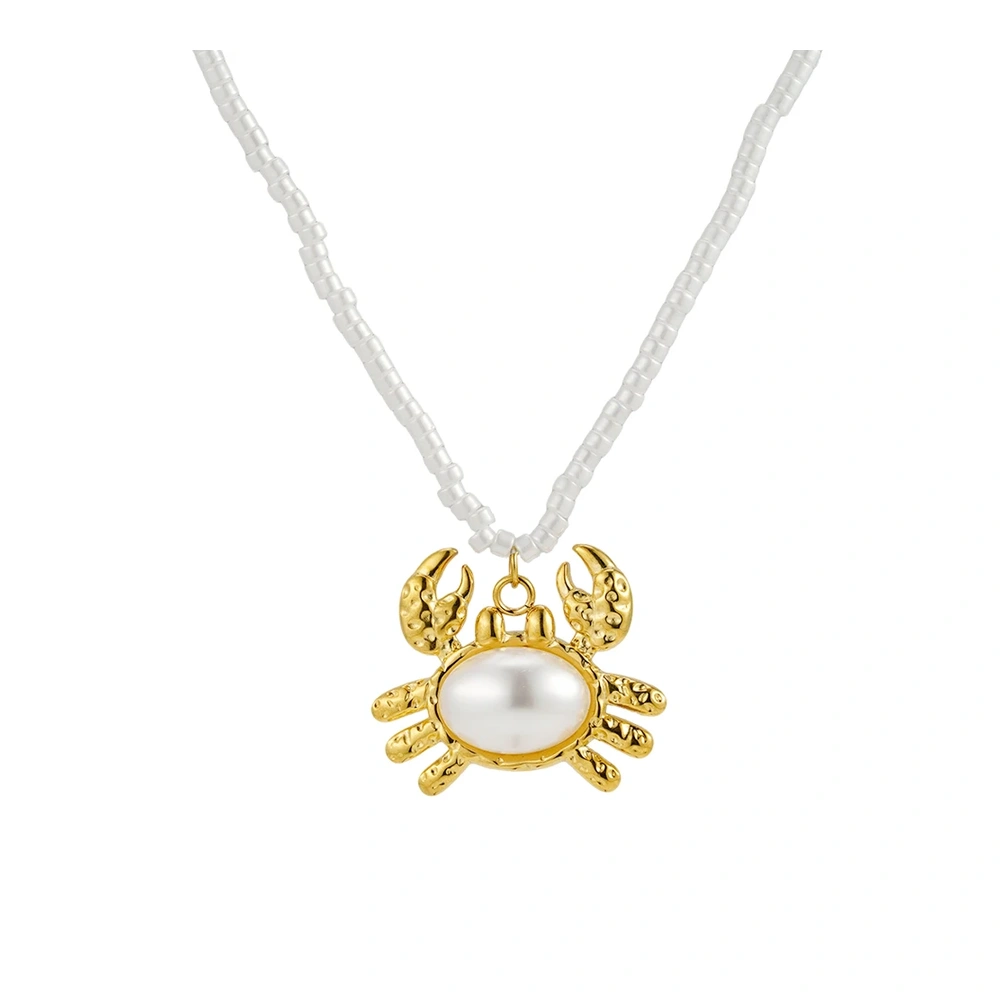 White Beads Crab Pearl Necklace