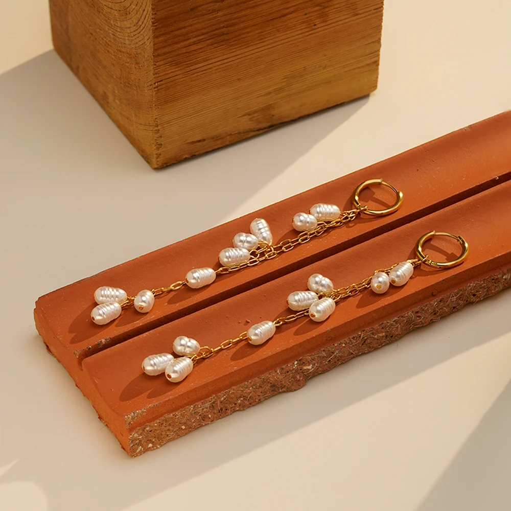 Imitation Pearl Long Stud Earrings - Image 3
