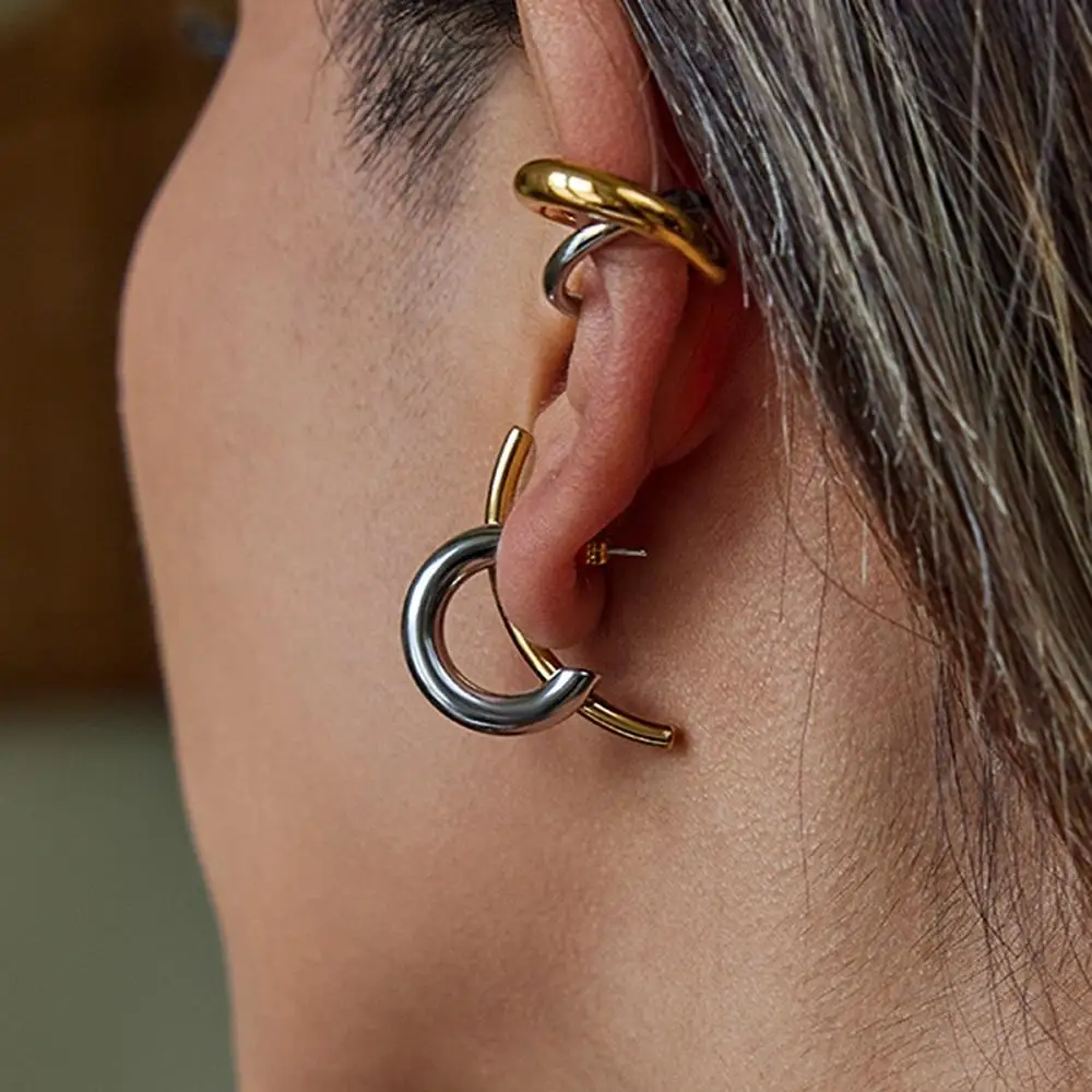 Two Tone C Shaped Stud Earrings - Image 2