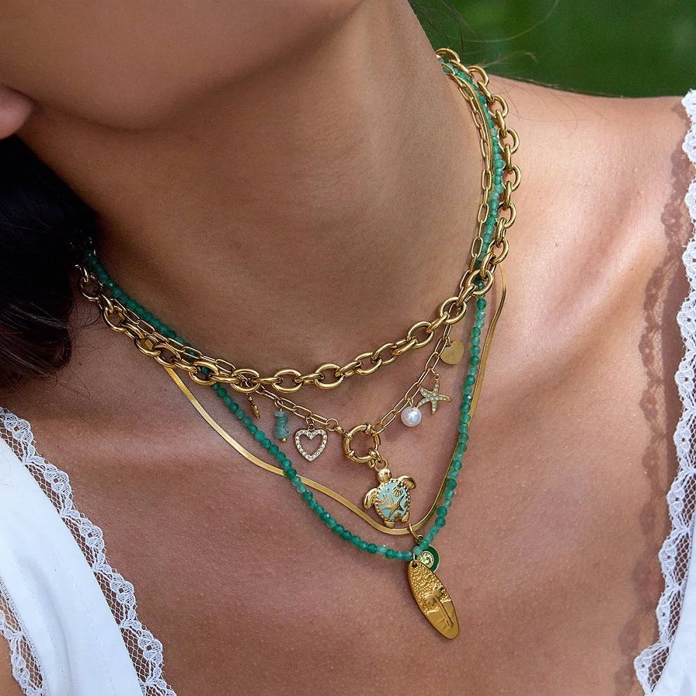 Green Beads Plant Slices Necklace - Image 2