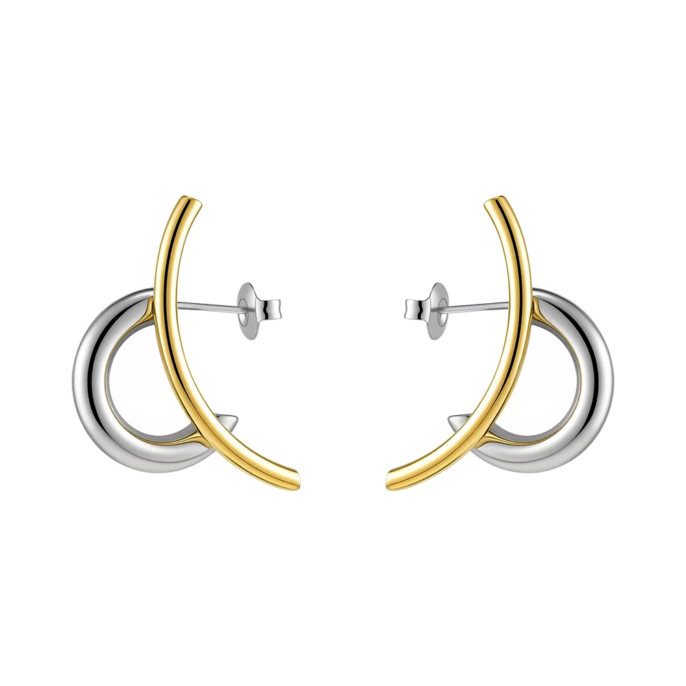 Two Tone C Shaped Stud Earrings