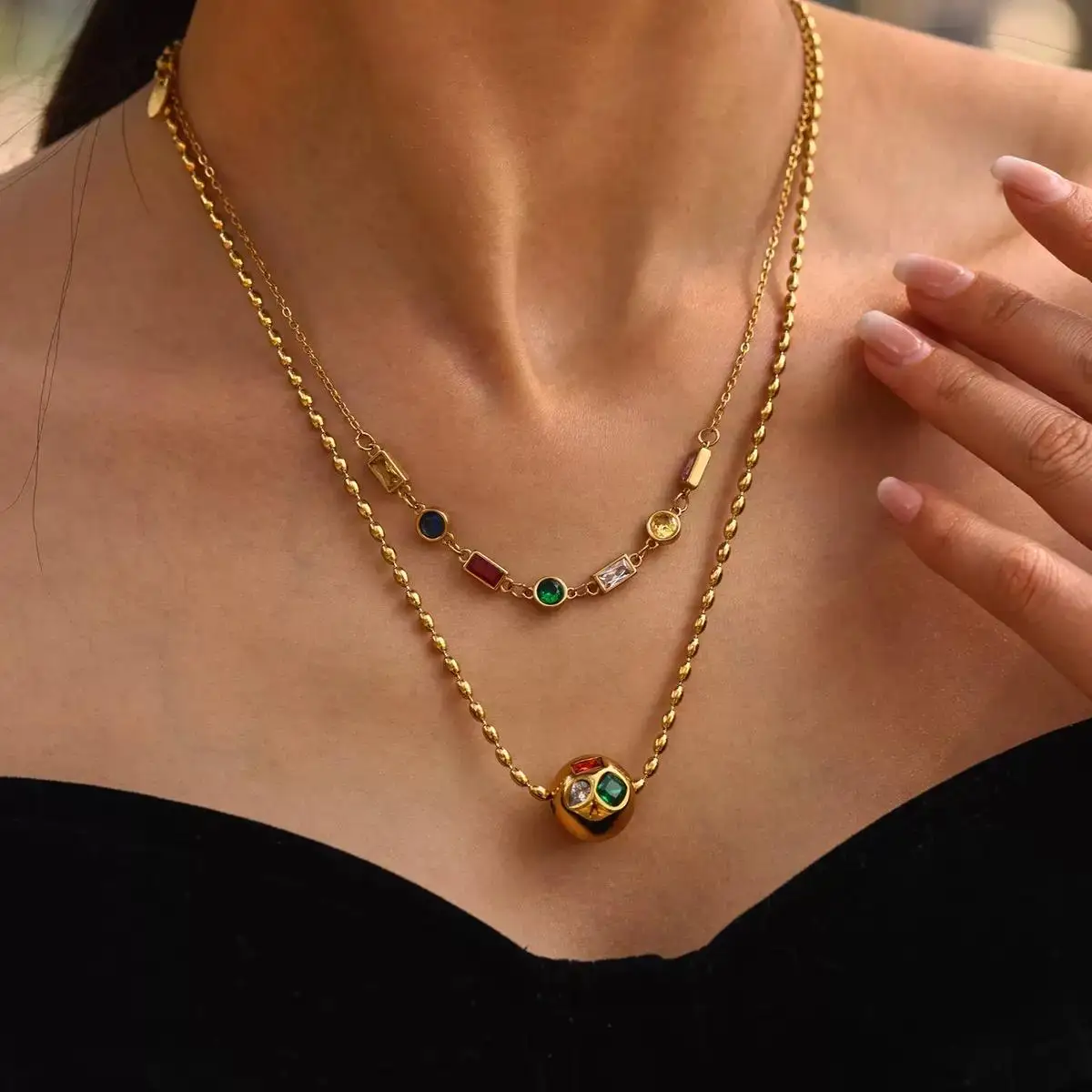 Irregular Zircon Round Ball Necklace - Image 2