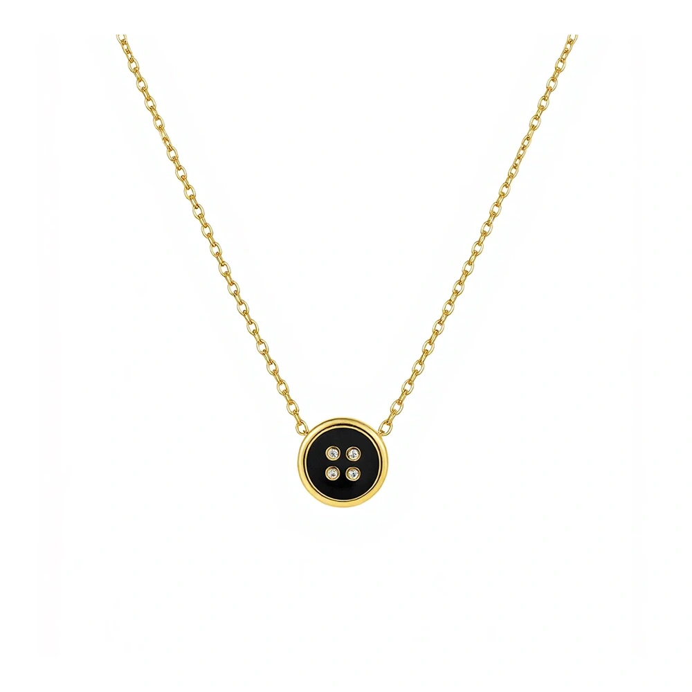 Black Oil Dripping Button Necklace