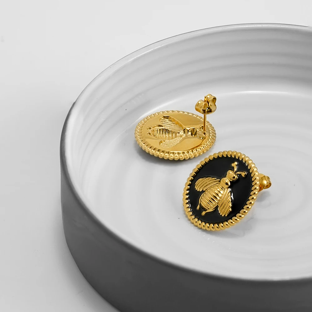 Oil Dripping Bee Stud Earrings - Image 3