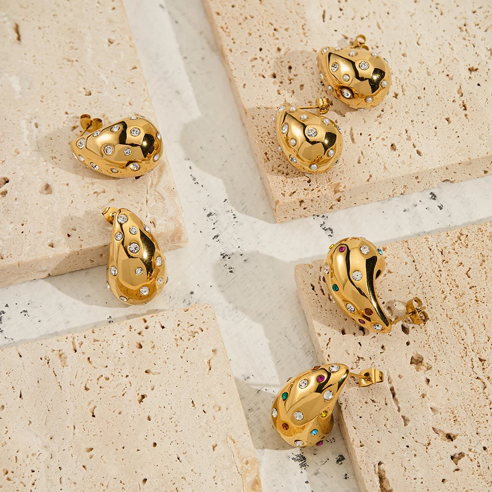Rain Drop Zircon Stud Earrings - Image 4