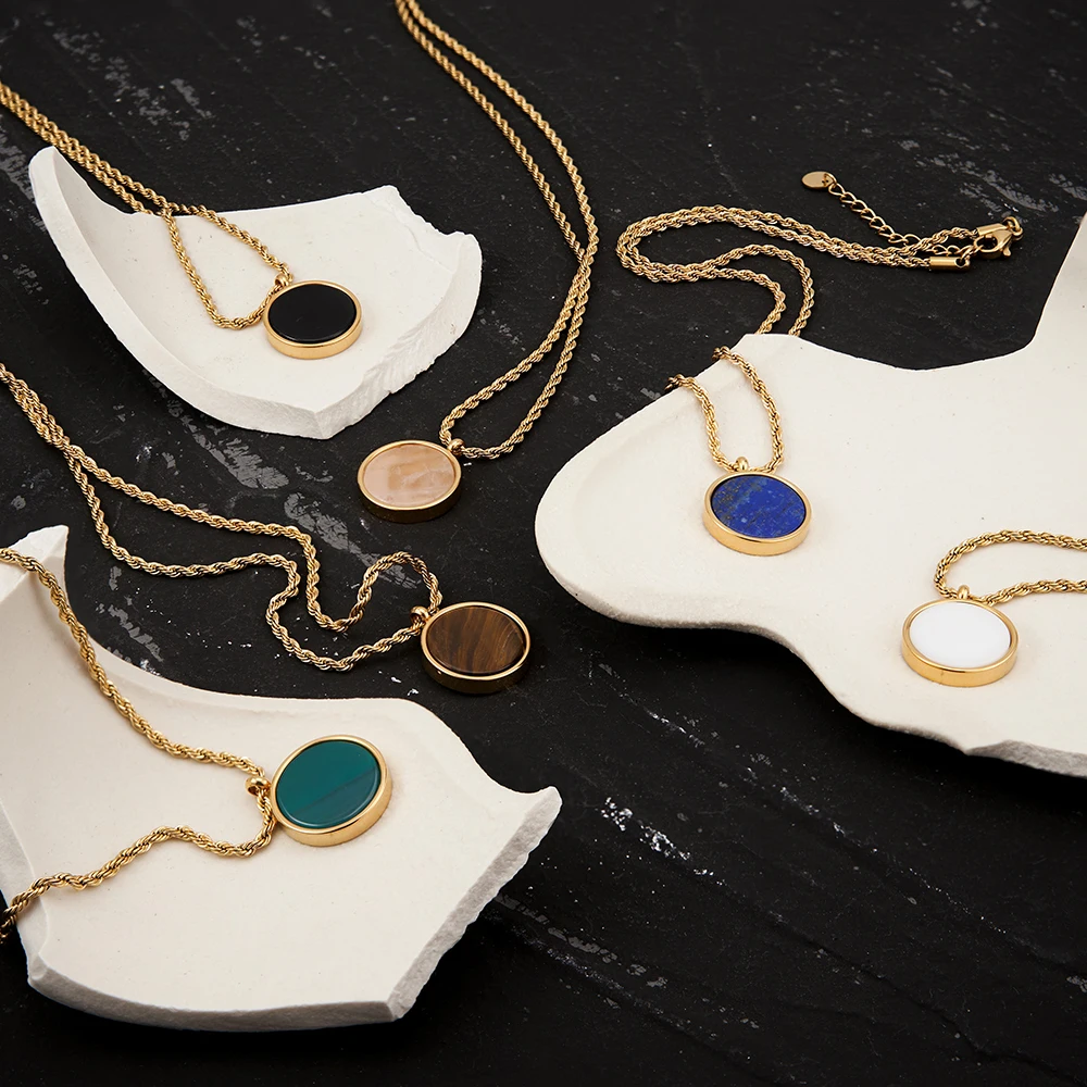 Stone Disk Pendant Necklace - Image 3